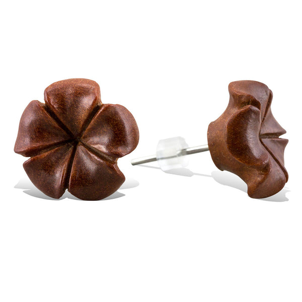 Hibiscus Flower - Wood Stud Earrings