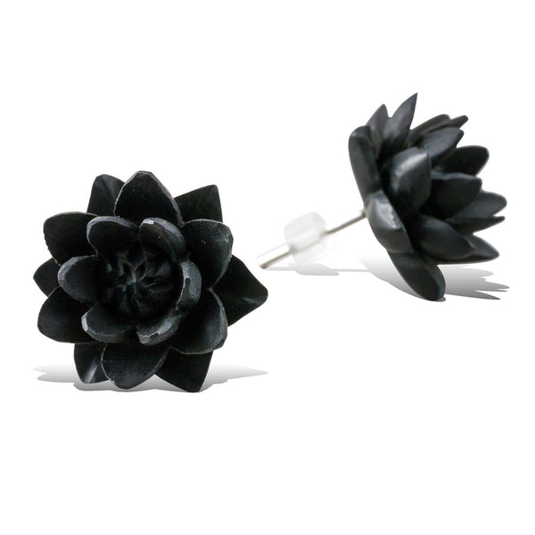 Night Flower - Wood Stud Earrings