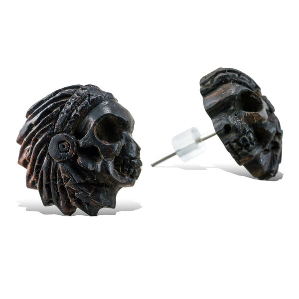 Chief Skulls - Wood Stud Earrings